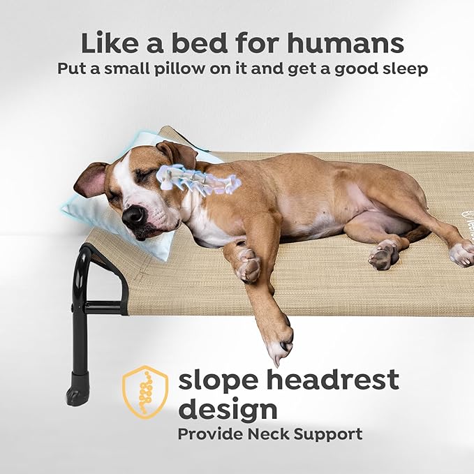 Veehoo Original Elevated Dog Cot Bed - Outdoor Raised Dog Bed, One-Sided Raised Headboard Cooling Pet Sleeping Training Cot, Non-Slip & Breathable, XL