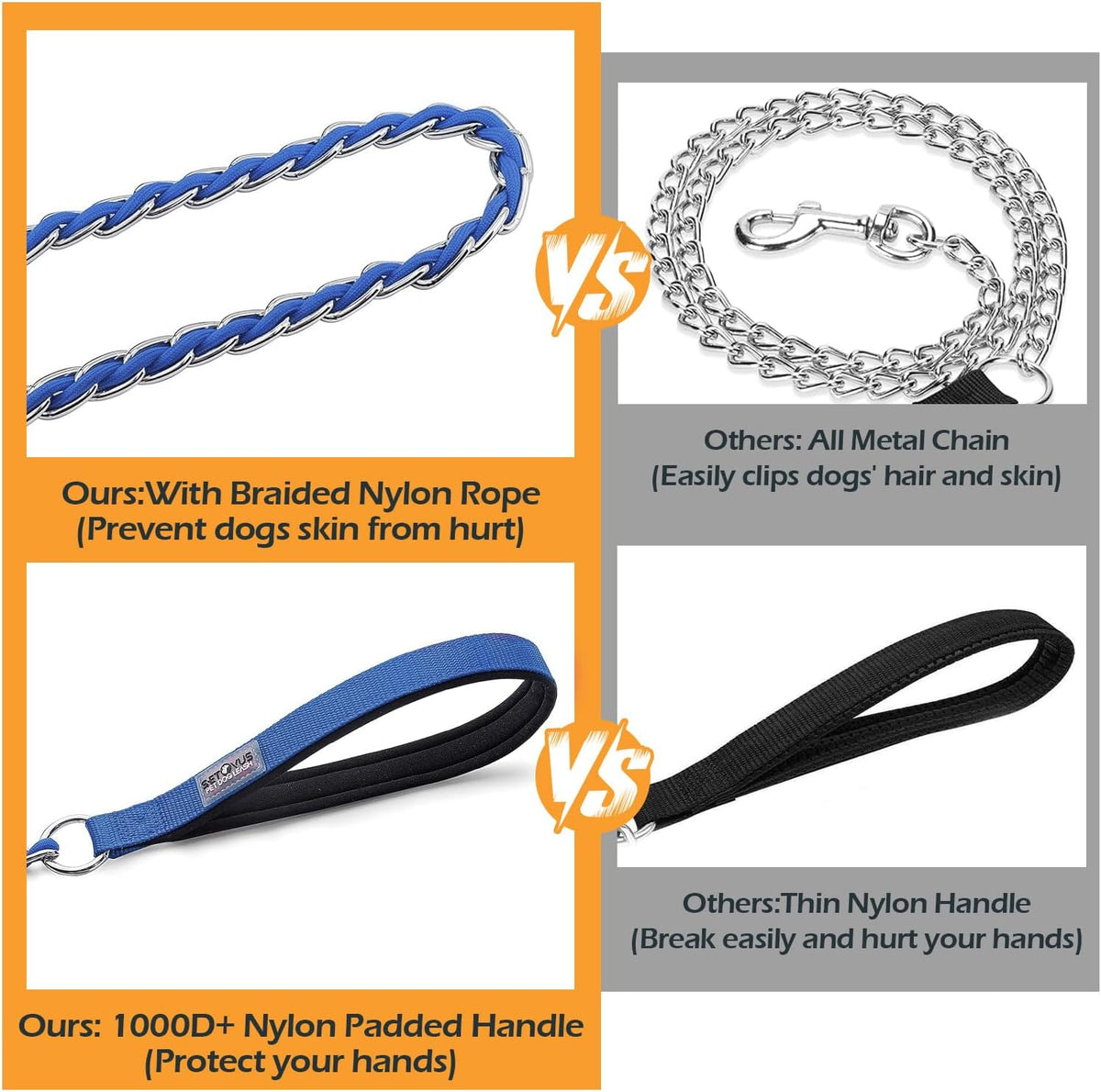 Chain Dog Leash, Bite-Proof Metal Leash - Blue / 5.2FT(80-150lb) - image 2
