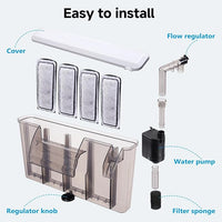 AQQA Quiet 30-50 Gallon Fish Tank Filters - Auto Start Hang on Back Aquarium Filter, Adjustable Flow, Deodorization Decontamination Filter System AQ168 (8W 200GPH)