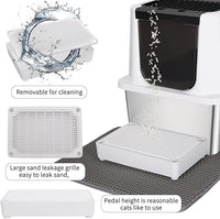 RIZZARI Stainless Steel Cat Litter Box, Odorless Enclosed Litter Box with Top Holes, Large Litter Pan for Small to Large Sized Cats (Black, 24" L*16" W*18" H)