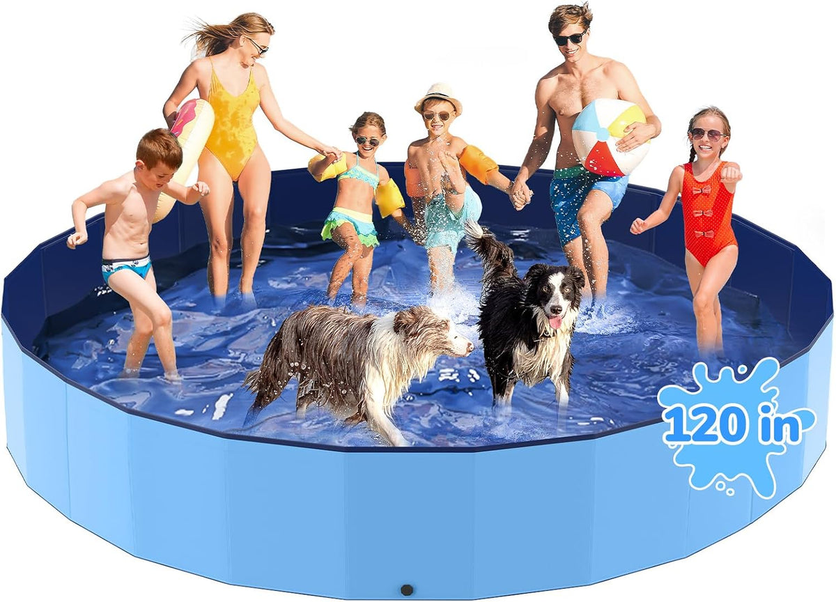 47'' Foldable Dog Pet Bath Pool, Heavy Duty Non-Slip Kiddie Pool - 7XL - 120*19.7 IN-964.5 Gal