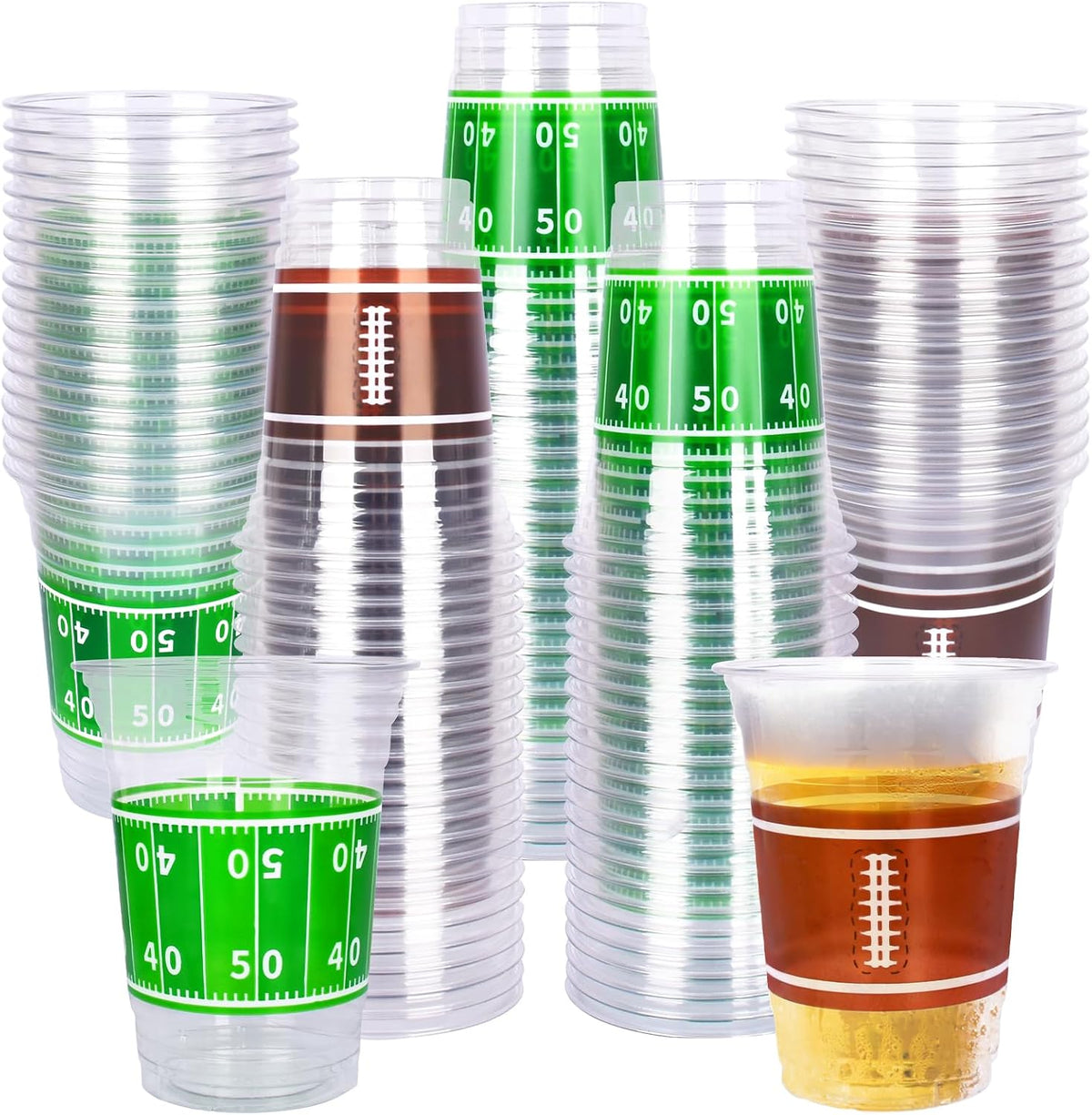Gatherfun 100 Pcs 16oz Football Plastic Cups - Green and Brown