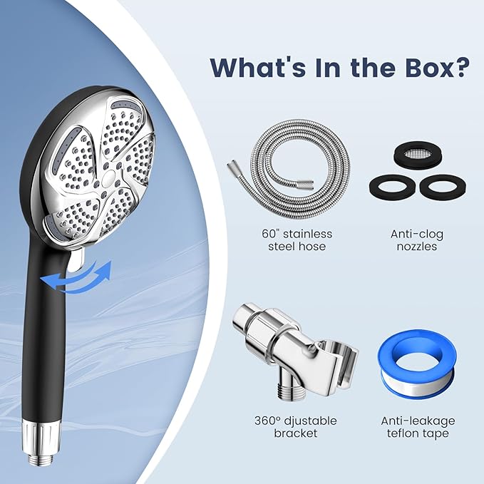 FEELSO Filtered Shower Head with Handheld, High Pressure 7-Spray Showerhead with Filters for Hard Water - Remove Chlorine, Reduce Dry Itchy Skin, Anti-clog Nozzles, Power Wash to Clean Tub, Tile & Pet