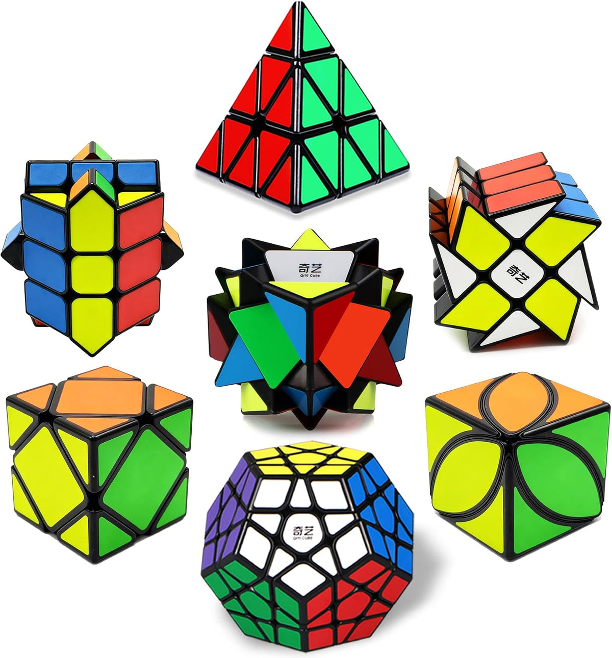 Megaminx Cube, Roxenda 3x3x3 Pentagonal Speed Cube Dodecahedron Magic Cube Puzzle Toy – Fun for Kids & Family - 7 Pack Black