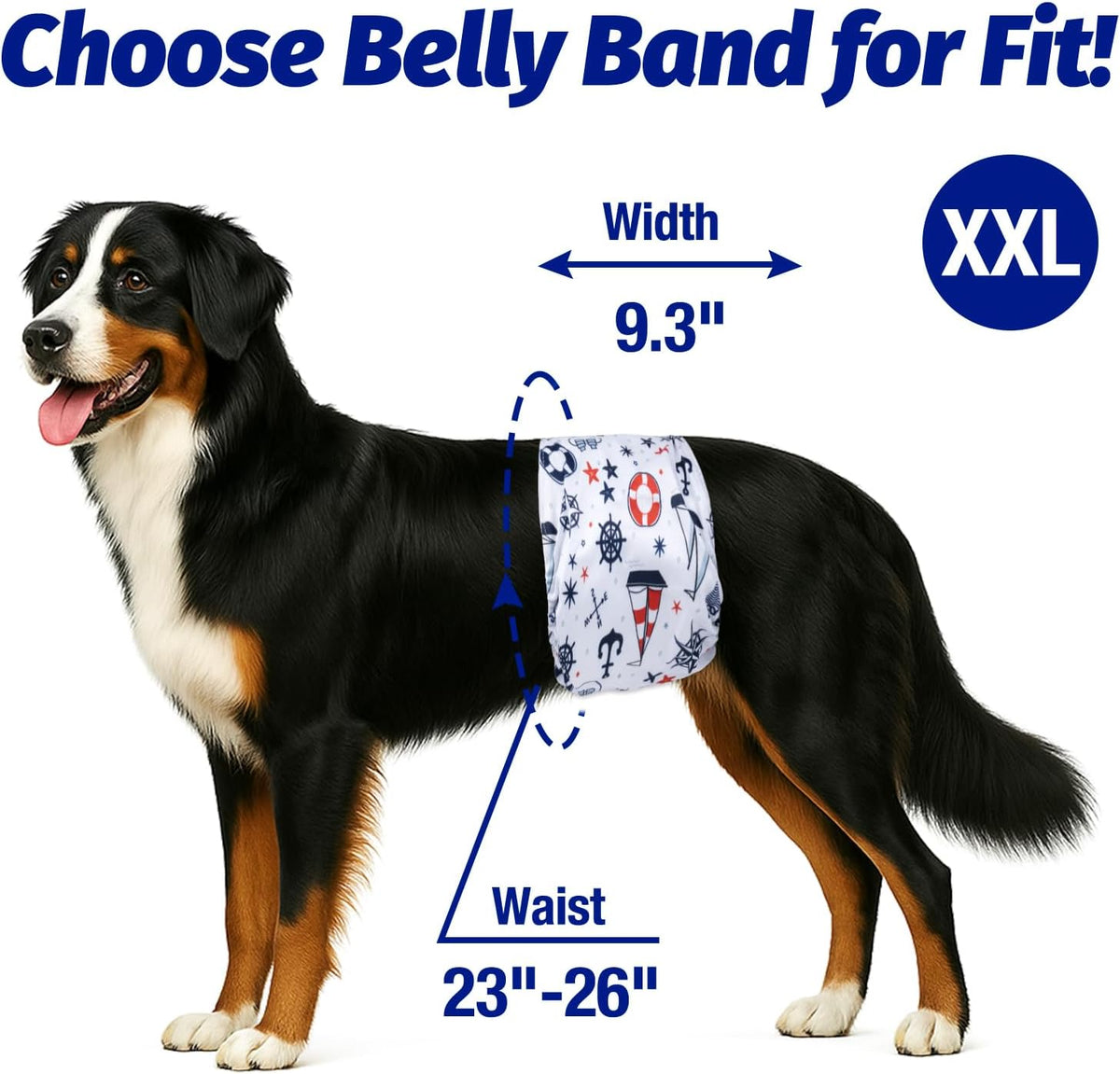 Pet Soft Dog Belly Bands - Washable Dog Diapers Belly Band for Male Dogs, Reusable Male Dogs Wraps - Sailor / XX-Large(23''-26'') - image 2