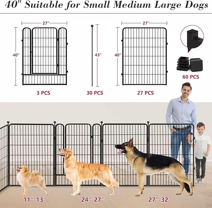 Dog Playpen 40 inch 30 Panels Indoor Outdoor Dog Pen for Large/Medium/Small Dogs Heavy Duty Metal Dog Fence Outdoor for Yard, Puppy Playpen with Door Portable Pet Fence for RV Camping Yard