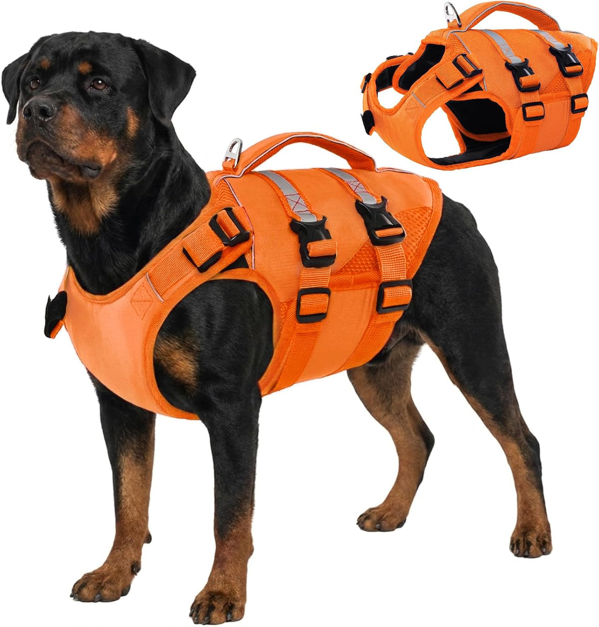 Kuoser Dog Life Jacket, High Flotation Dog Life Vest for Swimming Boating – Essentials for Dogs - A-Safety Orange / L (Chest Girth:22.83-29.53'')
