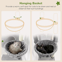 Globlazer Tall Cat Tower, 76 inch Multiple Level Cat Climbers for Indoor Cats, XL Cat Tree with 5 Scratching Posts, 2 Cat Condos, Hammock, 2 Hanging Baskets, F76B, Light Grey
