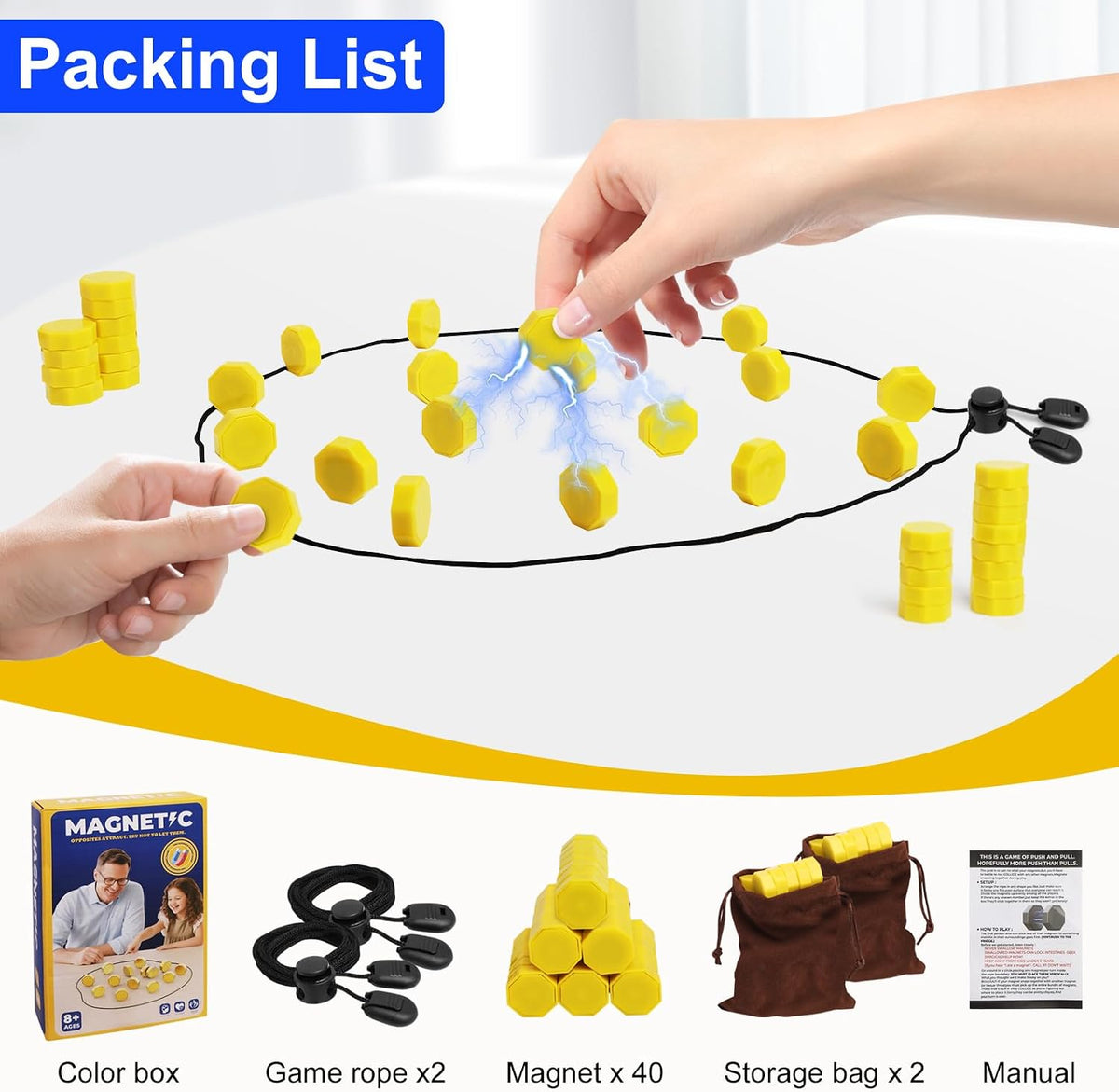 CHORYNLYRA magnetic chess game with 40 yellow stones and adjustable ropes - view 16