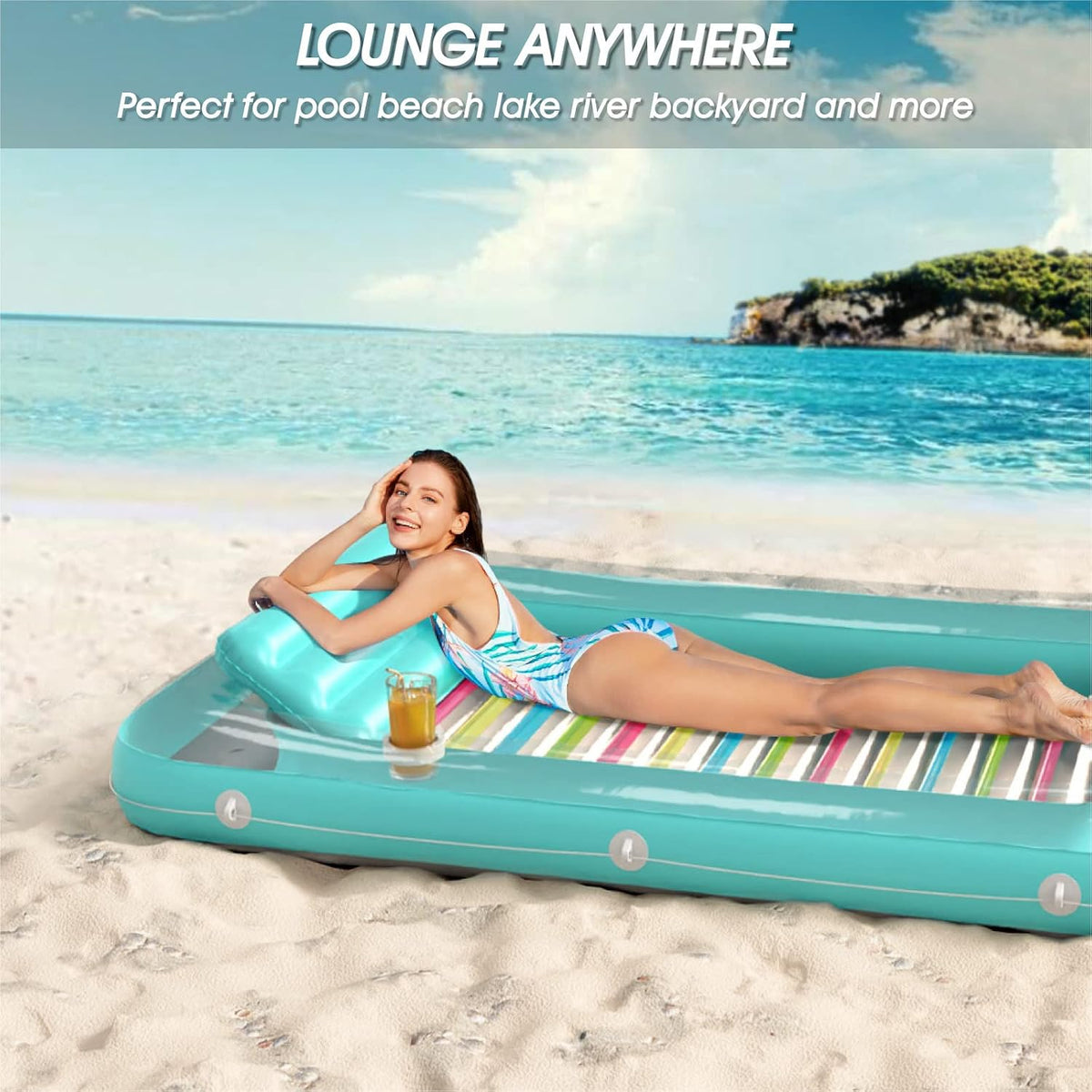 Inflatable Tanning Pool Lounger Float - Mint Green / Large - image 4