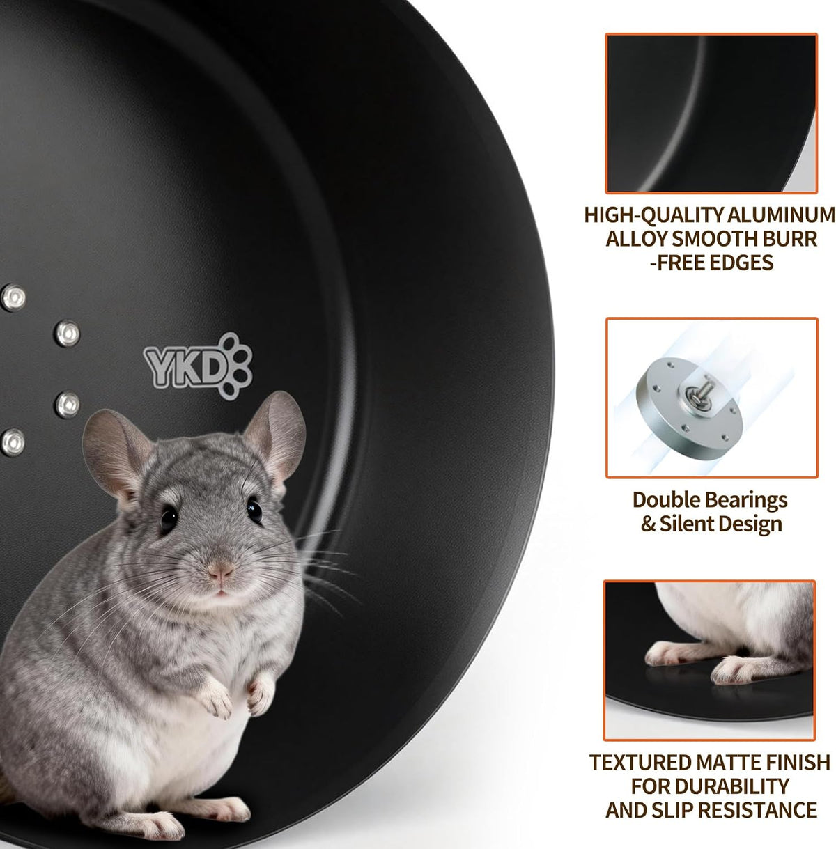 15" Aluminum Alloy Silent Chinchilla Exercise Wheel – Essentials for Small Pets - Black - image 3