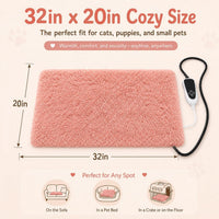 Pet Heating Pad for Cats with Normally Open Function - Pink Plush / 32.0"L x 20.0"W - image 2