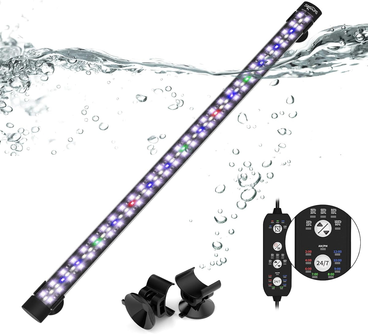 SEAOURA 24/7 Submersible LED Aquarium Light for Plants Fish Tank - 22.8 Inch length