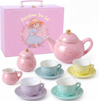 Giggle & Honey white floral tea party set for girls with porcelain teapot, cups and carrying case - view 5