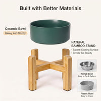 Elevated Cat Water Bowl, Ceramic Raised Cat Food Bowl with Adjustable Bamboo Stand, 5.1" Compact - Medium-2 / White - image 3