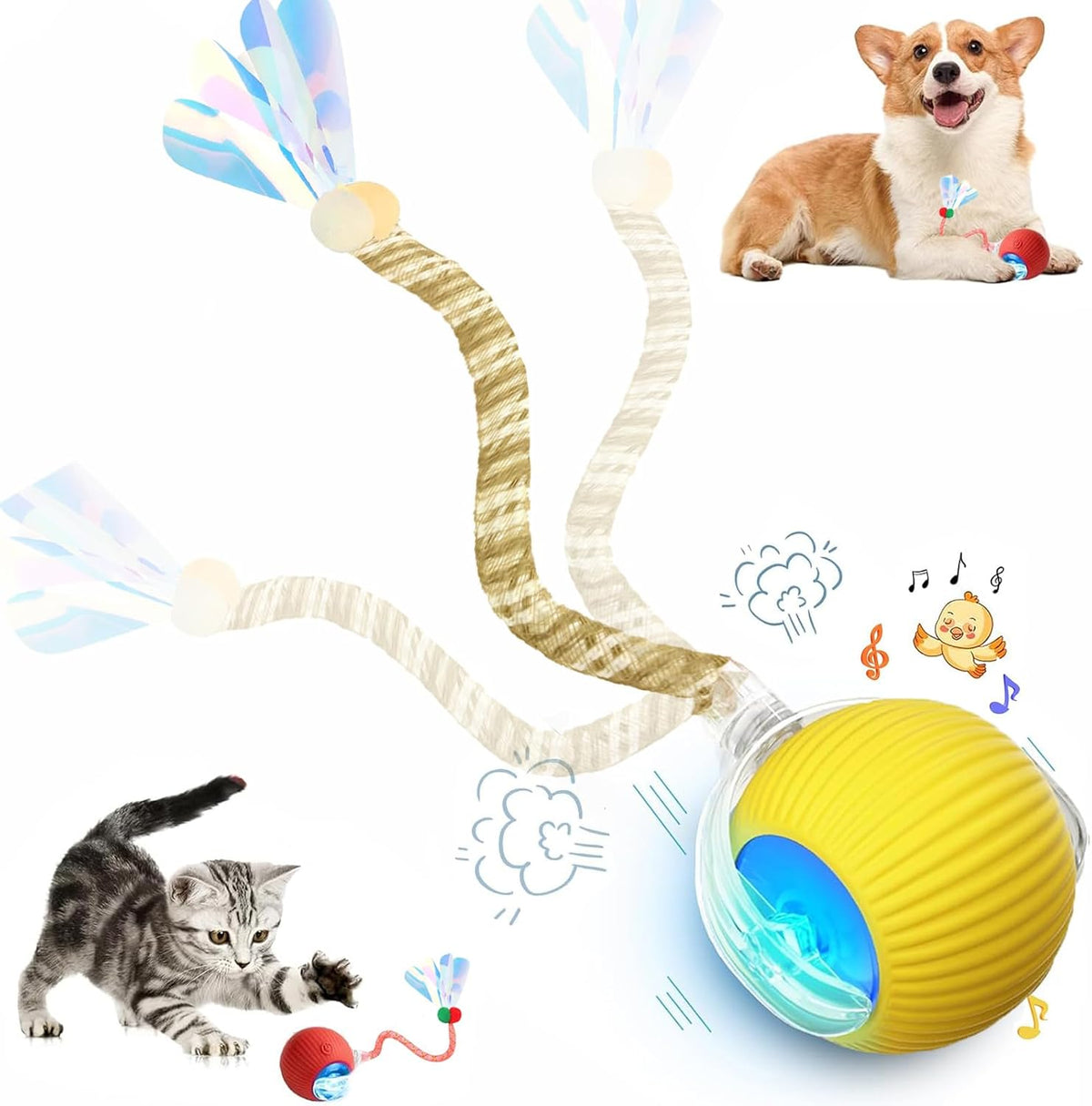 2 Packs Speed 2.0 Tail Interactive Cat Toys for Indoor Cats - Yellow