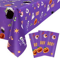 PERFQU purple Halloween tablecloth with skeleton, ghost and pumpkin prints, 54x108 inch