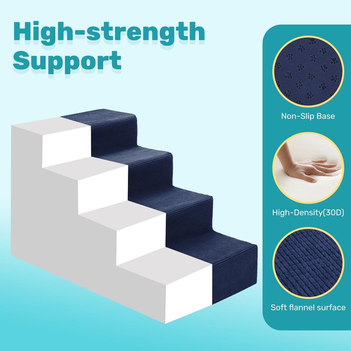 Dog Stairs for Bed, Extra Wide 4-Step Dog Steps for High Bed - Navy / 4 Steps - image 3