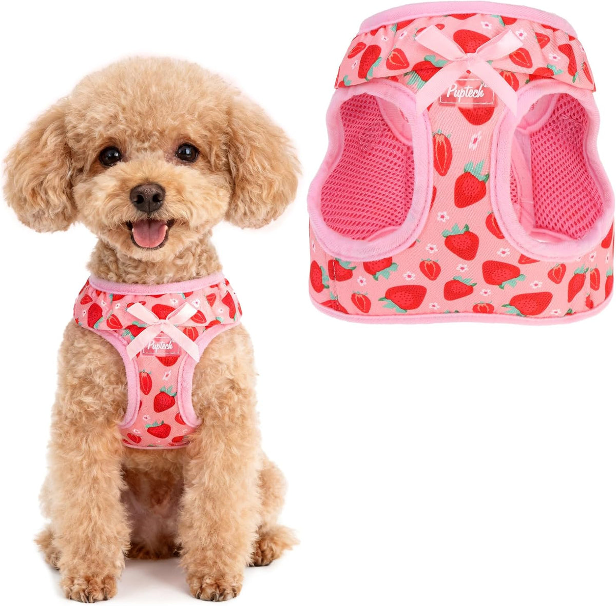 PUPTECK Dog Harness for Puppy and Small Sized Dogs - New XXS(CHEST 10.8"-12.8") / Pink Strawberry