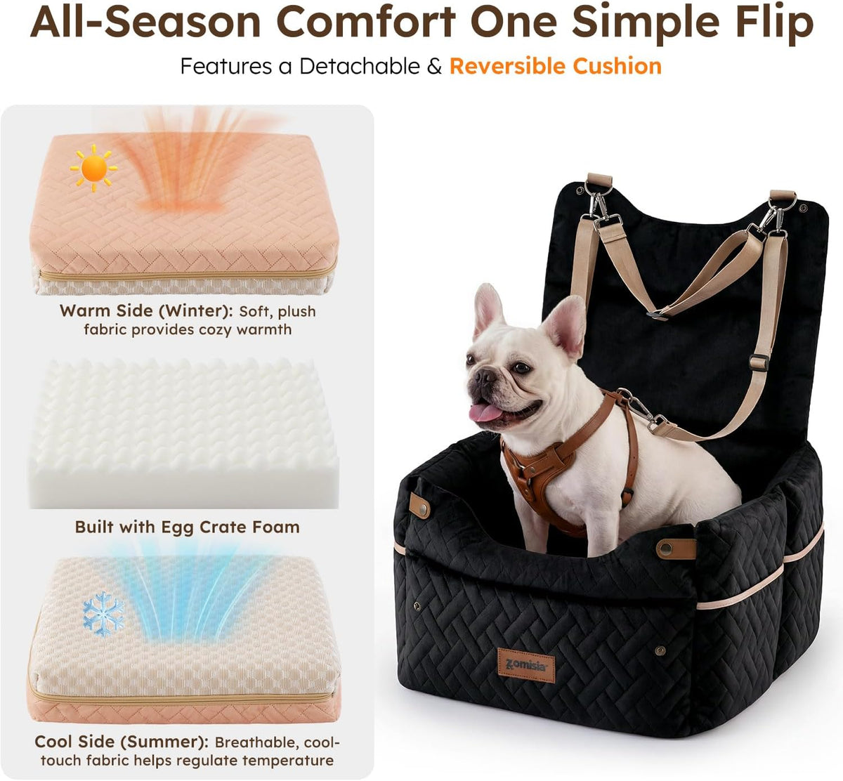 Dog Car Seat for Small Dogs - Black Beige - image 4