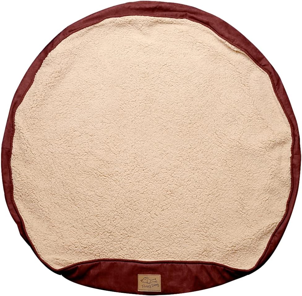Floppy Dawg Universal Round Dog Bed Replacement Cover. Removable - Large Brown with Beige Top