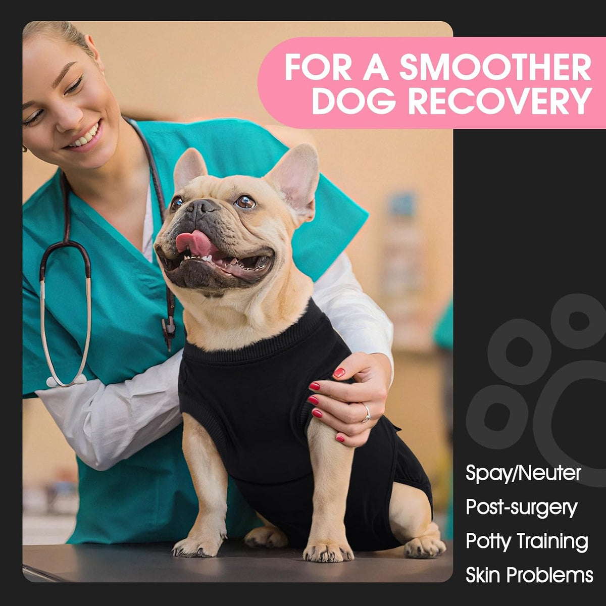 Dog Surgery Suit, Surgical Suit for Dogs, Dog Onesie for Surgery – Essentials for Dogs - Xl(back:20.1-24.8in,wt:42-75lbs) / Black - image 3