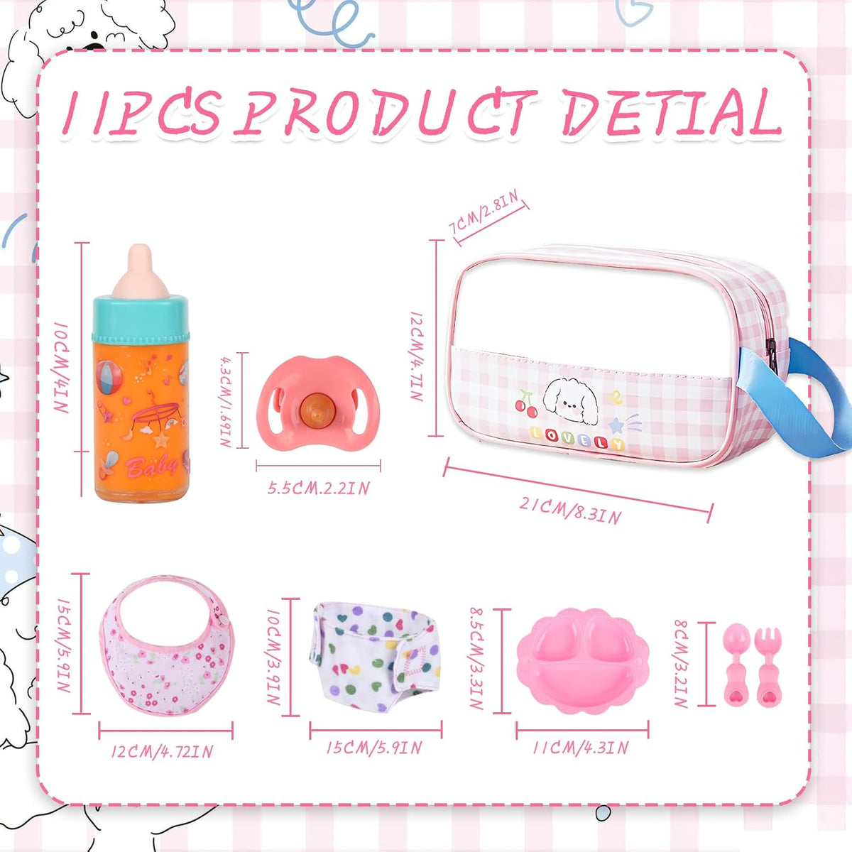 CARANOVO Baby Doll Accessories Set - with pink bag - image 4
