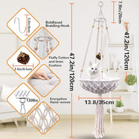 Macrame Hammock, Handwoven Boho Cat Swing with Hanging Kit for Indoor Outdoor Home Decor Hang on Wall Bed for Sleeping, Playing, Climbing and Lounging