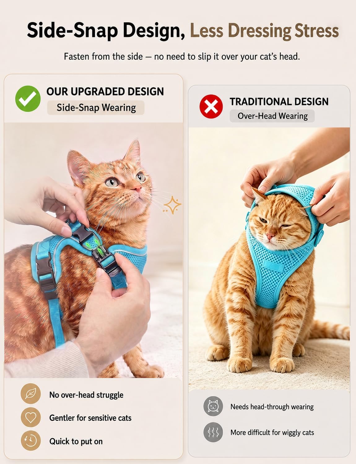 Cat Harness and Leash Set, Escape Proof Kitten Harness, Black - Night Blue / X-Small (4-6lb) - image 2