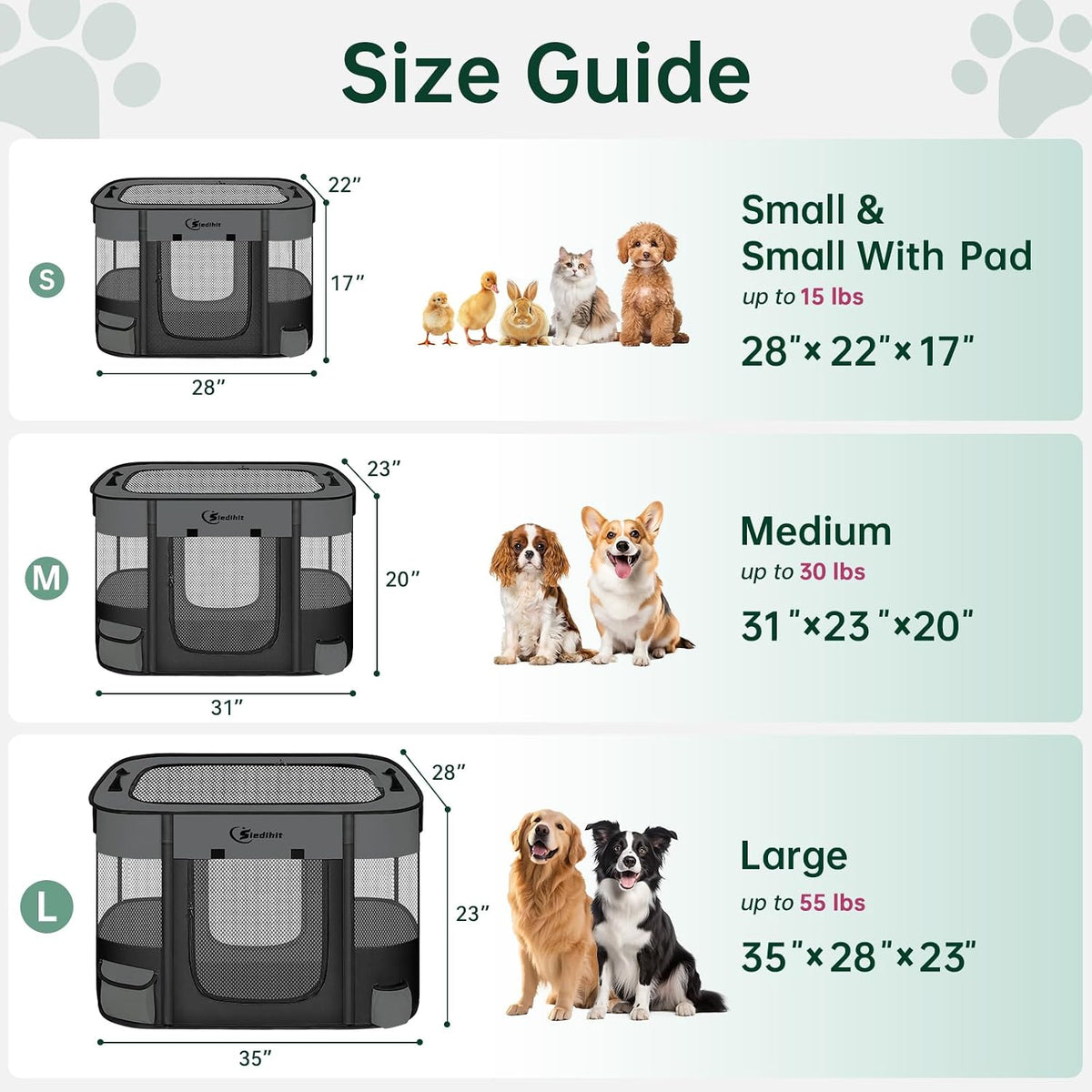 Siedihit 31" Dog Playpen, Cat Puppy Pen - Small / Dark Grey with Pad - image 2