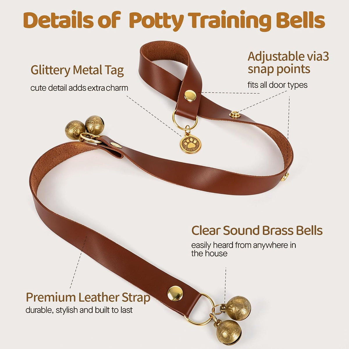 Kytely Leather Dog Doorbells to Go Outside - Brown - image 3