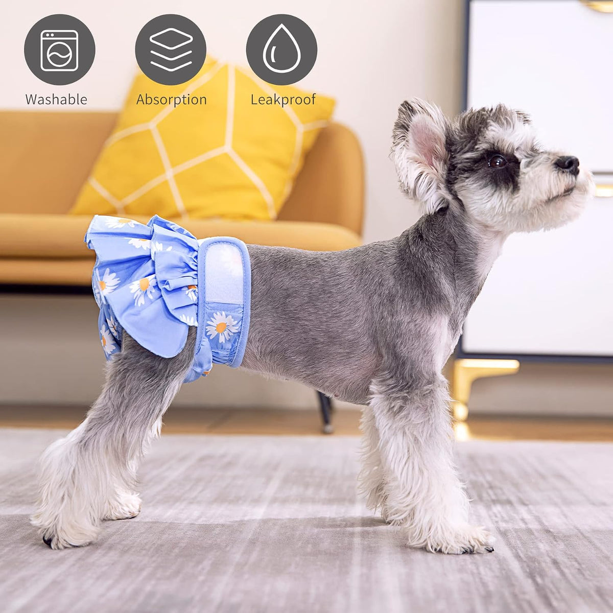 Washable Female Dog Diapers, Durable Pet Skirt for Dog Dress - Medium / Pink Green Blue - image 2