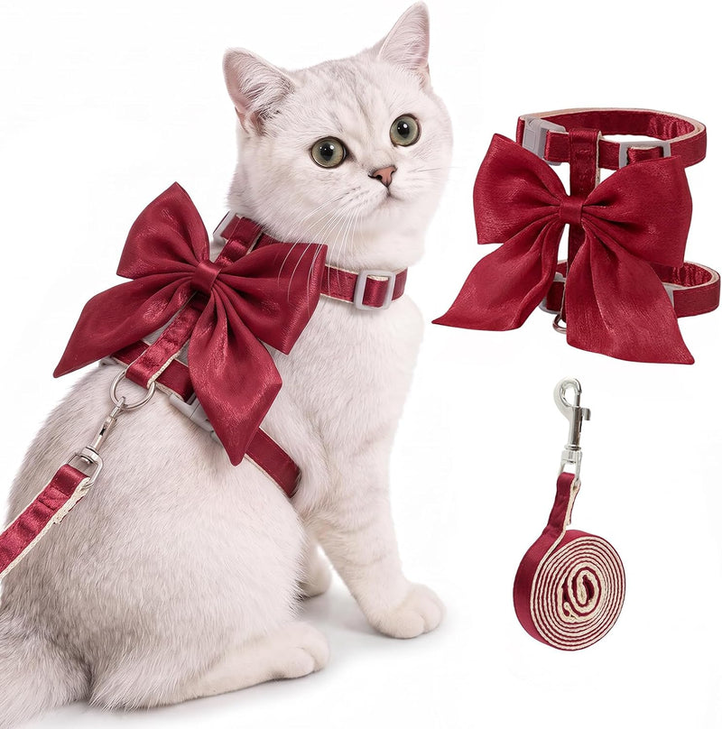 Tensho Pink Bow Cat Harness and Leash Set, Escape Proof - Red Bow / M