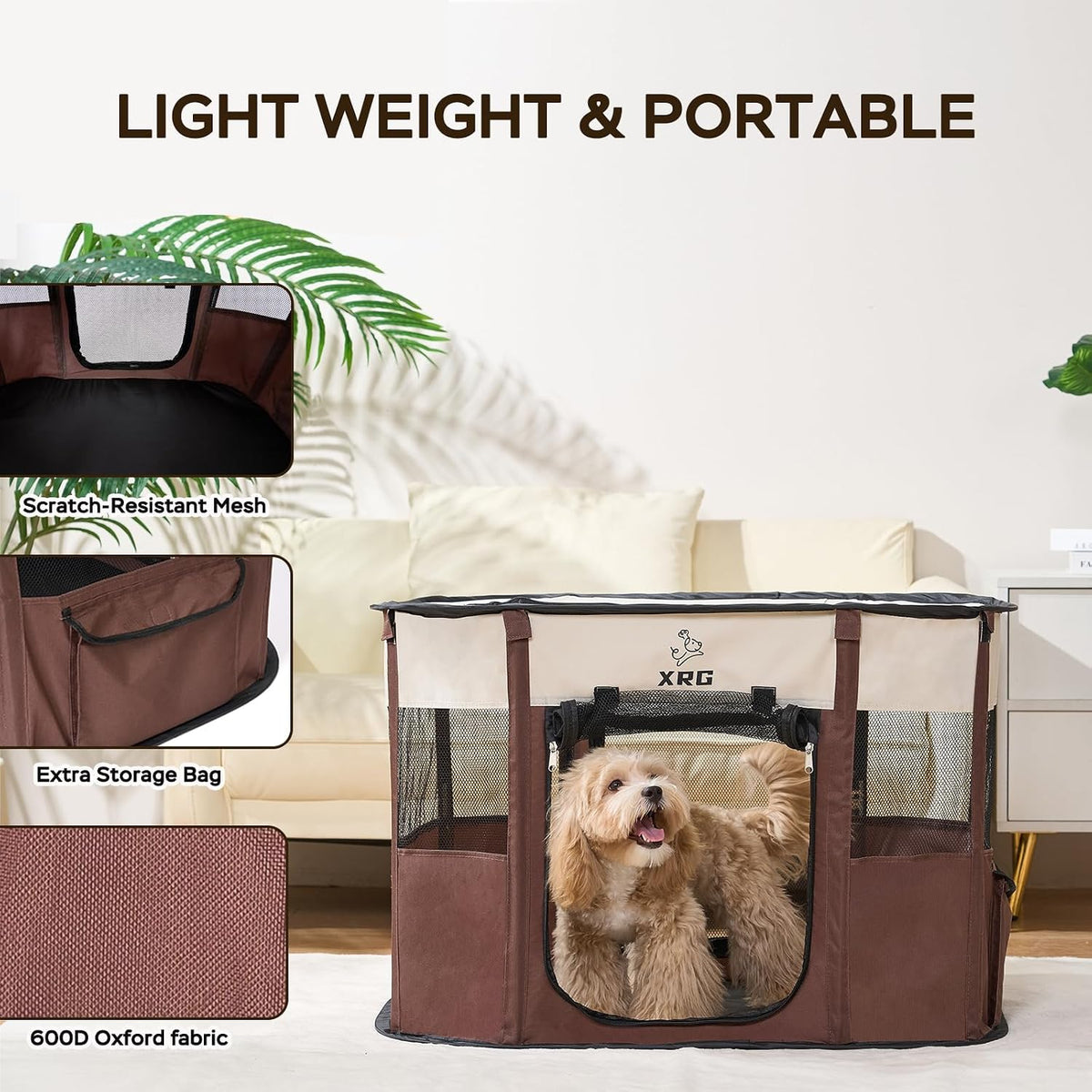 Foldable Pet Cat Playpen, Indoor Cat cage Crates S - Brown / Medium（31.5"L x 23.6"W x 21.7"H） - image 2