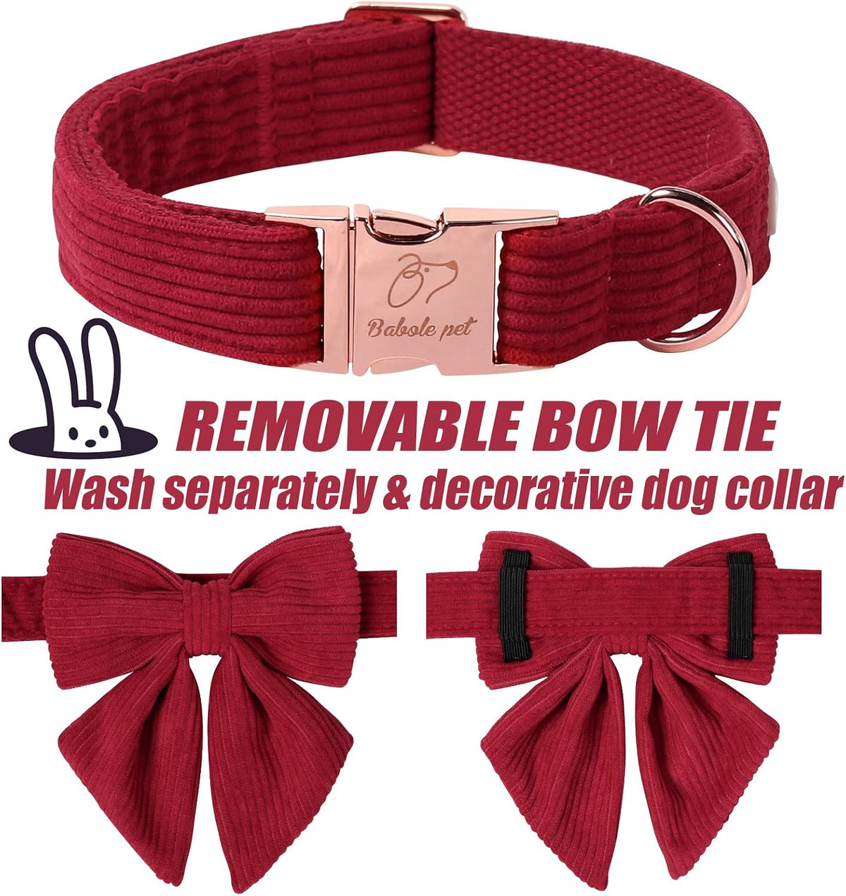 Green Dog Collar with Bow Tie, Christmas Bowtie Dog Collar M – Essentials for Dogs - L / T-Wine Red - image 4