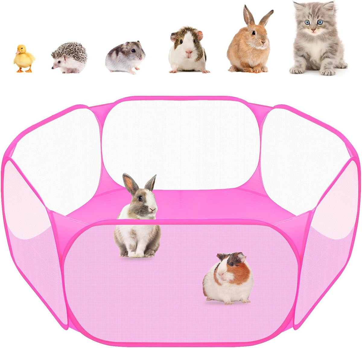 Small Animal Playpen, Pop-Up Portable Play Yard for Guinea Pigs - Pink