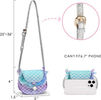 mibasies toddler purse for little girls in rainbow mermaid glitter with tassels and dress up jewelry - view 3
