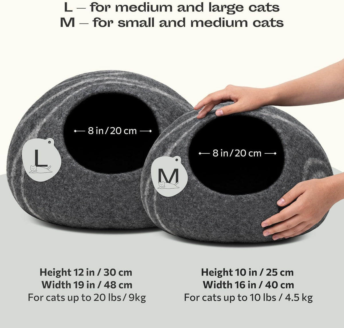 Cat Cave, New Zealand Wool Bed for Indoor Cats - Dark Gray / Medium - image 2