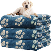 Rezutan Blanket for Large Dogs & Cats Soft Reversible Cute Paw 40"x31" – Essentials for Dogs - Navy Blue (Pack of 3) / Large,41x31inch