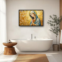 Extra Large Virgin Mary Framed Wall Art for Living Room,Oversized Golden Christian Religious Pictures Wall Decor,Canvas Print Painting Modern Artwork Bedroom Office Bathroom 36L" x 24W"