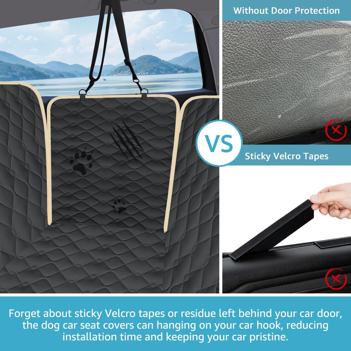 Lassie Dog Car Seat Covers for Back Seat with 2 Seat Belts - Black / Standard - image 3