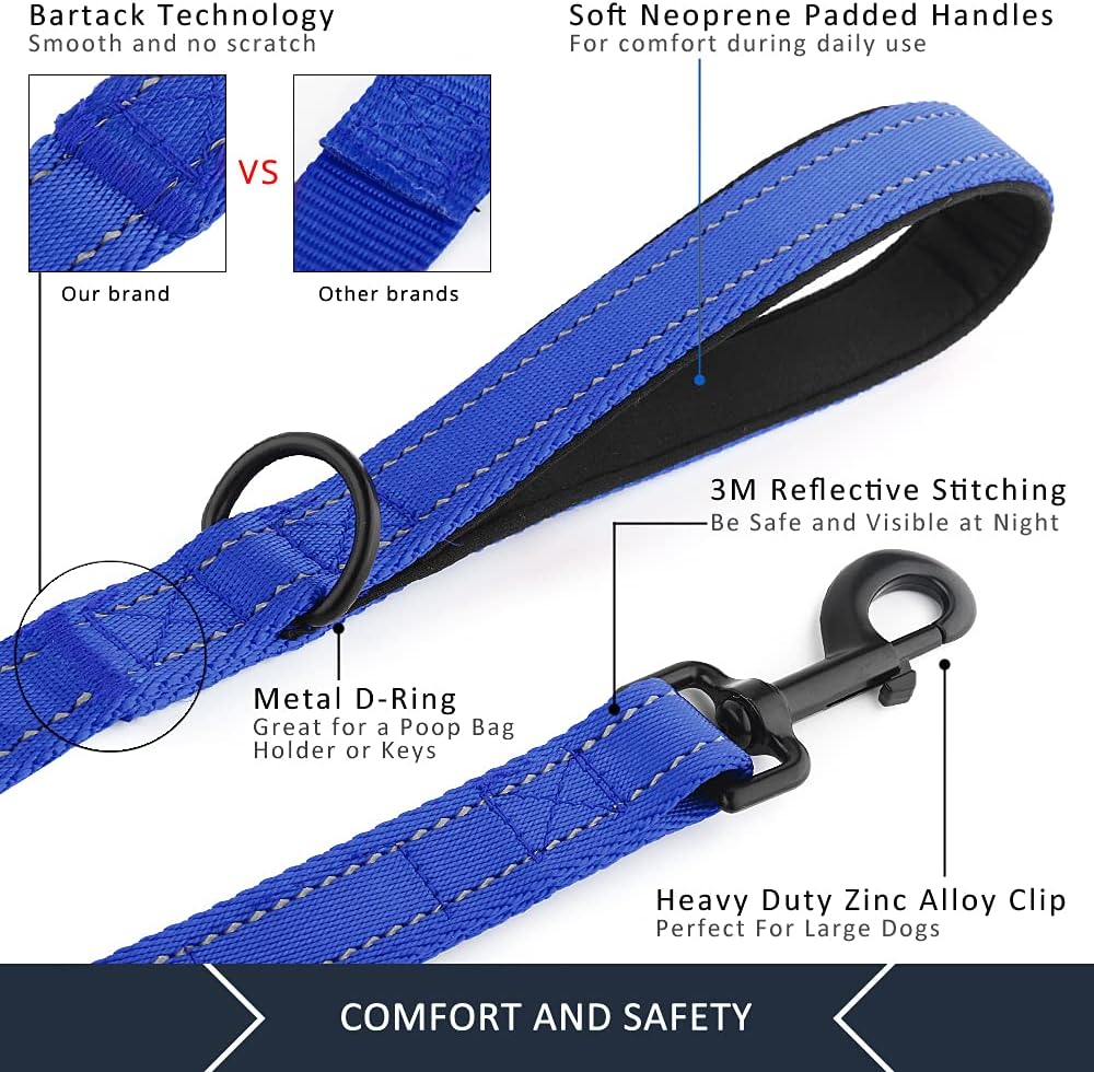 Plutus Pet Double Handle Dog Leash, for Medium Large Dogs - 6 FT / Navy Blue - image 4