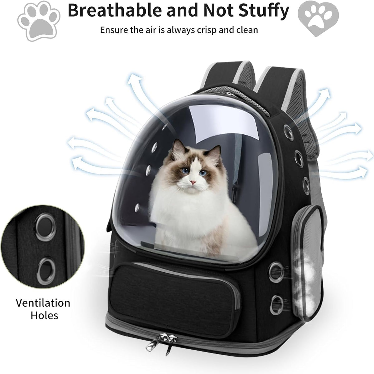 Cat Backpack Carrier for Cats and Small Dogs - Black / Large - image 2