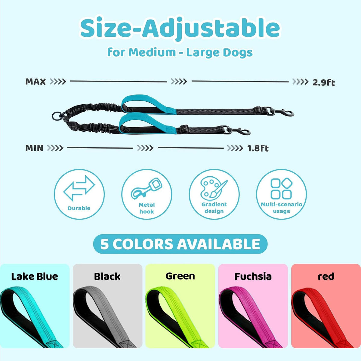 Double Dog Leash, No Tangle Splitter for Two Dogs - Blue - image 2