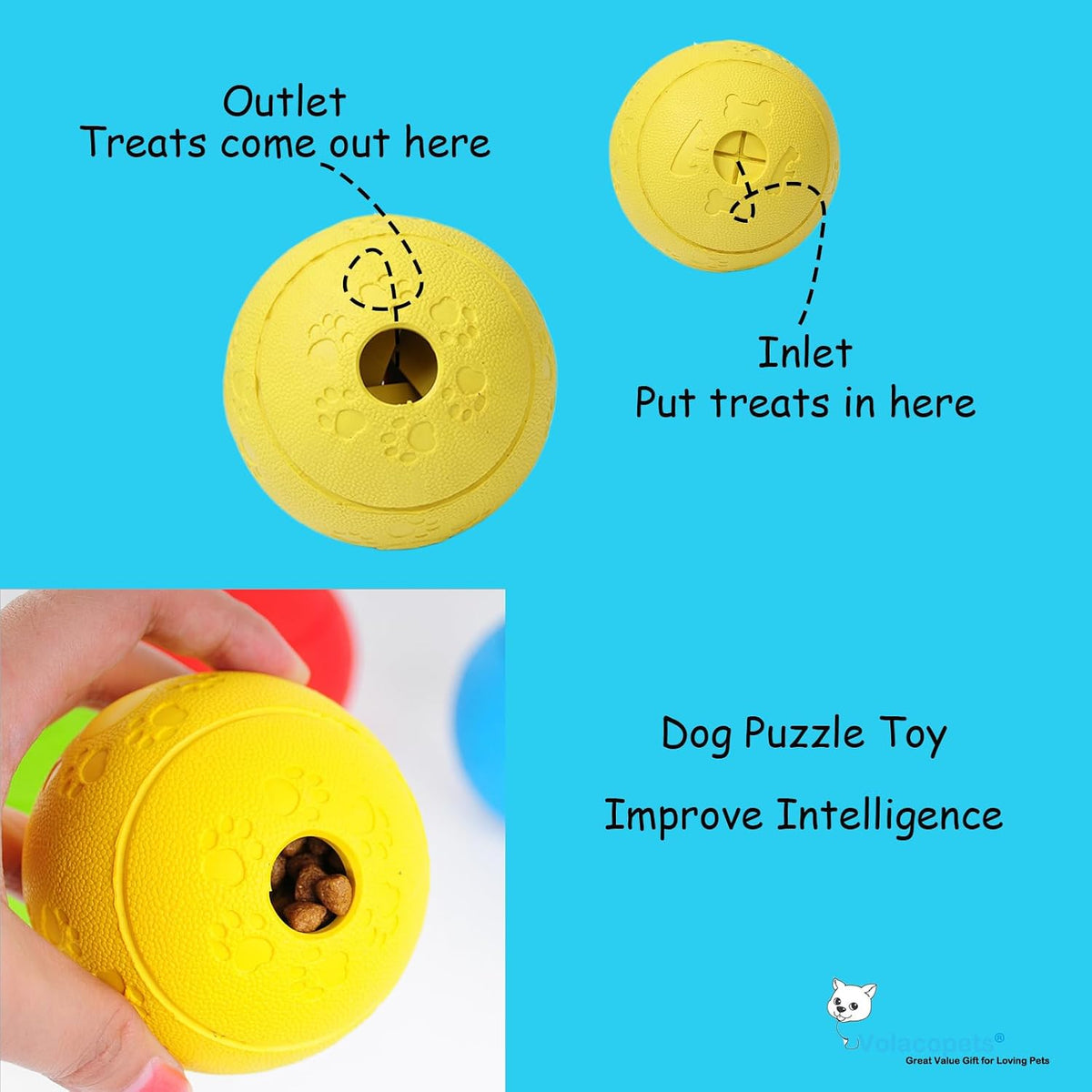 Volacopets Puppy Balls - Pack with Different Functions & Teething Toys for Small Dogs, Squeaky Dog - Medium Large (5 Pack) - image 2
