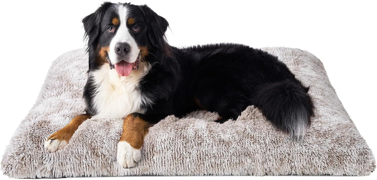 EHEYCIGA Fluffy Dog Crate Bed, Plush Extra Large Dog Pillow - Brown / 44 x 33