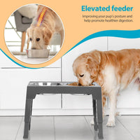 Elevated Dog Bowls with 2 Stainless Steel Dog Food Bowls - Grey / Round Bowls - image 4