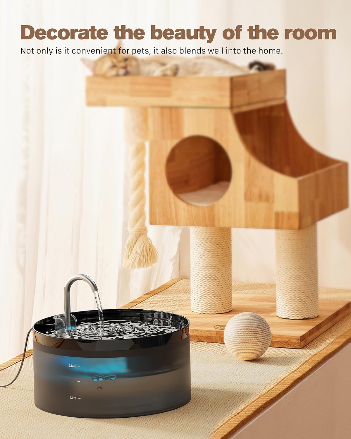 Cat water fountain with 108 oz 3.2 L translucent tank, faucet spout and quiet pump - view 2