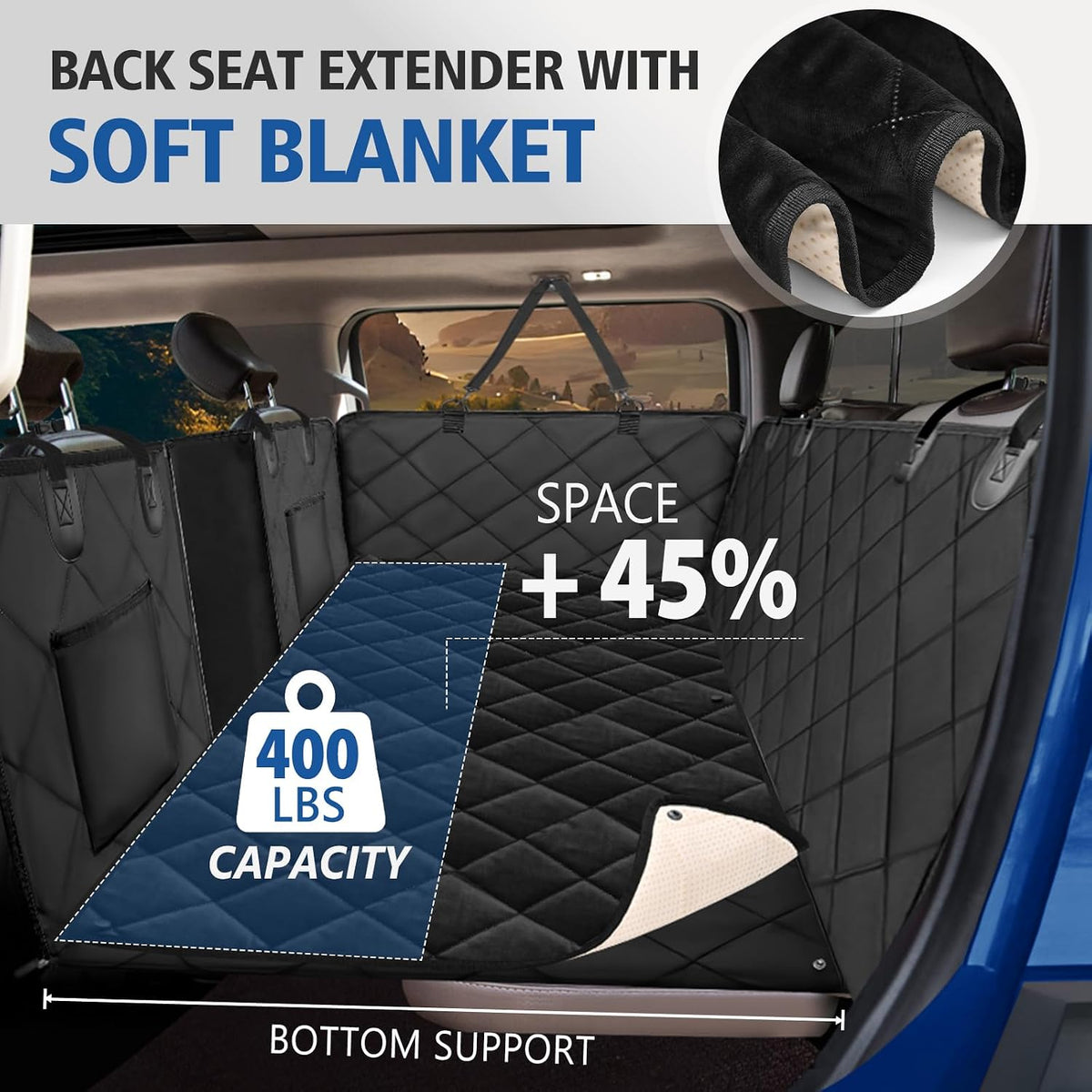 Back Seat Extender for Dogs - XL - for Full Size Crew Cab Truck / Full Size SUV / All Black - image 2
