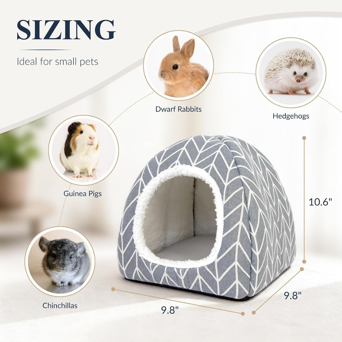 Guinea Pig Hideout Bed, Dwarf Rabbit House Cave – Daily Care for Small Pets - Grey+Grey - image 4